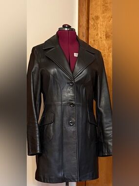 Guess Classic Black Leather Button-Front Coat - Women's